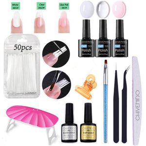 Professionell fiberglas nagel snabb förlängning gel kit akryl nagelsalongverktyg Ställ UV -lampgelborste pincett3873665