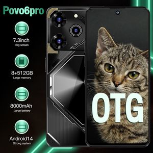 2024 cost-effective smart phone Povo6pro 5G 7.3 Incell Real big screen 16GB 1TB 8000mAh Electroplated frosted back cover