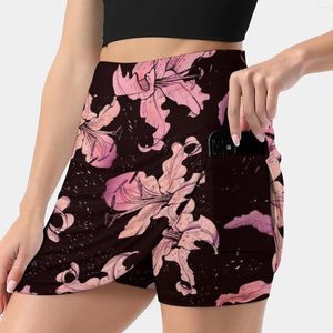 Skirts Golden Lilies Women's Skirt Y2K Summer Clothes 2024 Kpop Style Trouser With Pocket Pattern Floral Drawing Flowers
