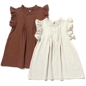 Abiti da ragazza abbigliamento in stile casual in stile coreano estate bambina di cotone in lino cotone abito per bambini abito da festa neonato da bambina principessa abito d240520