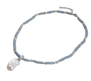 Guaiguai Biżuteria Naturalna 6 mm Blue Angelite Naszyjnik kulturalny biały wisiorek Keshi Pearl For Women Real Gems Stone Lady Fashion Jewe5954159
