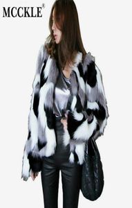 McCkle Women Mixed Color Faux Fur Jacket 2018 Autumn Winter Fashion Pur Coat Short Casual Casual Casual Outwear Plus Size2325359