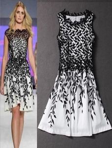 Retail Fashion Women039s Evening Dress Embroidery Lace Leaf Print dress Summer Tank Casual Dress Sleeveless for women Black Whi3609128