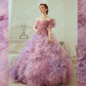 Sukienki swobodne luksusowy gradient tiulowy suknia balowa jedno ramiona rękawy dodatkowe puszyste marszczenia puszyste damskie szlafrok imprezowy sukienki plus size