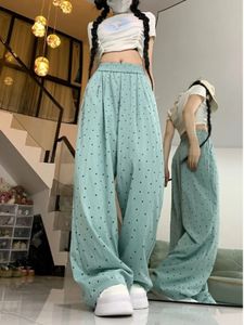 Polka dot versatile drape casual pants for womens summer online elastic waist loose wide leg pants 240520