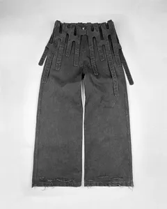 Frauen Jeans Y2K American Original Trendy Retro geradeaus für Männer und Frauen Street einfache Nischenlinie Design Tasche Lose Wide Leghose