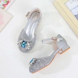 Kids Girls Rhinestone Princess Sequins Sandals for Wedding Party Fashion Versatile Children Crystal High-heel