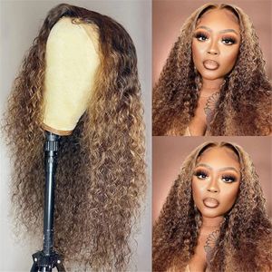 150% denisty Curly 13x4lace Przysta peruka Ombre Blondynka Podświetl głęboką fala ludzkie włosy Brazylijskie 100% Remy Włosy 13x6 koronkowe czołowe 360wig for Women Full Lacewigs