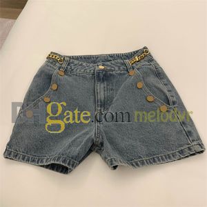 Frauen Low Taille Jeans Kette Buchstabe Blau Jeans Shorts Sommer Sexy Slim Fit Short Jeans mit goldener Schnalle