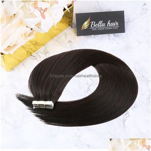 Extensões de cabelo da trama de pele Fita PU humana Virgin Remy em preto natural 1b fitas de dupla face na extensão dos cabelos 50g sem costura 20pcs 14-26 dhjam