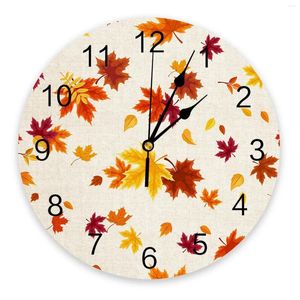 Relógios de parede Ação de Graças Maple Fall Cozinha redonda Relógio digital Relógio Digital Não Ticking Creative Childrens Room Watch