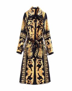 FashionEuropean and American women039s 2019 winter clothing new Long sleeve Fine button vintage print Trench coat2216850