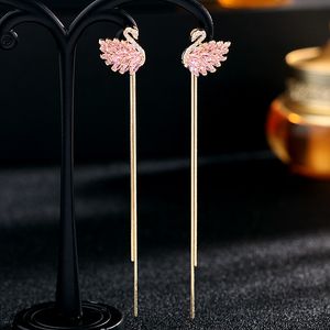 Japanese Korean earrings temperament with two earrings trendy black swan earring 925 silver needle long Designer Jewelry