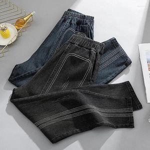 Women's Jeans Loose Women Fall Embroidery Fashion High Waist Harem Denim Ankle-Length Pants Korean Ripped Distressed