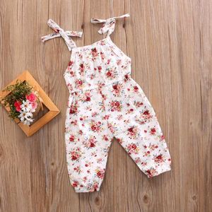 Jumpsuits 0-24M Infant Girls Romper Jumpsuit Baby Summer Clothing Tie-up Sleeveless Floral Jumpsuits Girls Casual Loose Overalls Y240520US5N