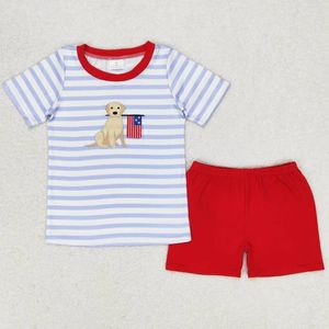 Roupas conjuntos de roupas para meninos roupas 4 de julho Camisa de bandeira de cachorro Vermelho Summer Kids Kids Criano Boy Boy Roupfits