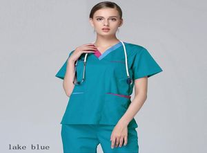 Women039s Fashion Scrub Top Color Blocking Design Vneck Short Sleeve Medical Uniforms Cotton Doctor Nurse Workwear Clothes wit8160106