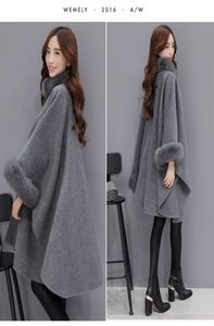 Frauen Wollmantel Cape Mantel Poncho Faux Pelzkragen Lose Tops Outwear Strickwaren -Umsatzmäntel Langer Poncho Kunstfell Big Yards4654808