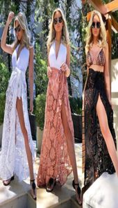 Women Bikini Cover Up Swimwear Sheer Lace Long Beach Maxi Wrap Skirts Sarong Summer Split Skirt CoverUps Black White Pink Y2007068141938