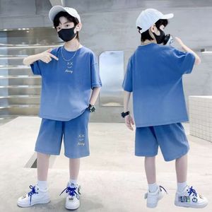 Summer Teenage Boy Clothes Set Children Girls Gradient Tshirts and Shorts 2 Pieces Suit Kid Top Bottom Fashion Outfits Tracksuit L2405 L2405