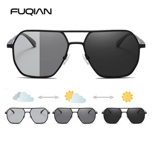 Óculos de sol de metal de metal de luxo homens homens moda os óculos polarizados de sol de camaleão elegante anti -acionamento tons uv400 240507