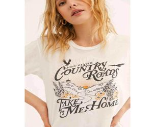 BOHO INSPIRED white summer tshirt Country Roads Tee round neck short sleeve graphic print t shirts women casual chic summer top Y6419954