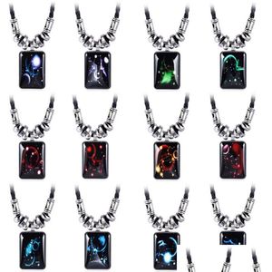 Andere Hochzeitsbevorzugungen Luminöser Anhänger Halsketten Männer Galaxy Constellation 12 Zodiac -Design Horoskop Schwarz Seilkette Vintage Harz DHKAB