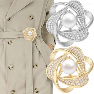 Broschen hohl Perle Kristall Frauen elegante Blumenschnalle charmant raffinierte Kleiderschalel Knotenknopf Pins Weibliche Schmuck