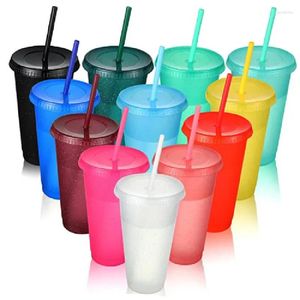 Wasserflaschen 500/710 ml Blitzpulverflasche mit Strohhalm Deckel Plastik wiederverwendbarer personalisierter Getränkewarenkaffee -Trinkbecher