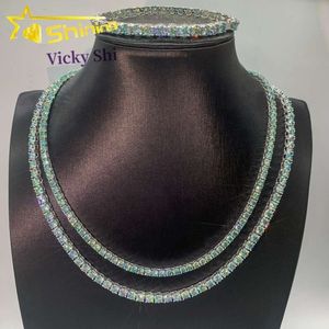 Hot sell Sier Hip Hop Jewelry Pass Diamond Tester Green Blue 3mm Moissanite Tennis Chain Bracelet & Necklace