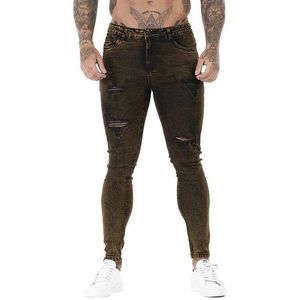 Męskie spodnie gingtto chude dżinsy Próg streetwearu Męskie spodnie dżinsowe hiphop elastyczne pełne bawełniane wysokiej talii tkanina 1134 J240510