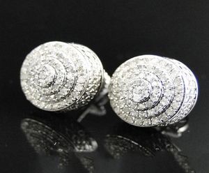 Hip Hop -örhängen för män Vitguldpläterad bling Iced Out CZ Round Studörhängen med skruv bakåt smycken21524126467