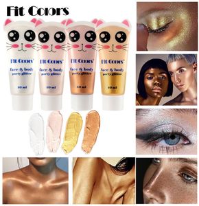 Fit Colors Makeup Face Body Party Glitter Bronzers Highlighter 4 Color Glittery Glow Primer Shimmer Highlight Oil 40ml1789552