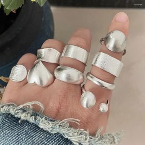 Cluster Rings Korean Minimalist Silver Color Frosted For Women Girls Classic Geometric Handmade Birthday Party Jewelry Couple Gifts