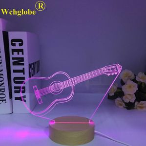 Lampy odcienie drewniana muzyka akrylowa lampa stołowa dotyk 3D Guitar Guitar Violin Decor Light Light Lampa Lampa kreatywne nocne światła świąteczne prezent Y240520J36U