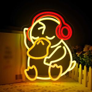 Lampor nyanser LED -lampor Neon Light Duck Anime Neon Sign Birthday Present julrum sovrum dekoration lampara tillbehör för navidad dekor y240520frus