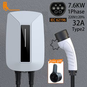 32A 7KW 1Phase EV Charger Type2 Plug EVSE Wallbox IEC62196-2 Socket 5m Cable Wallmount Charging Station for Electric Car