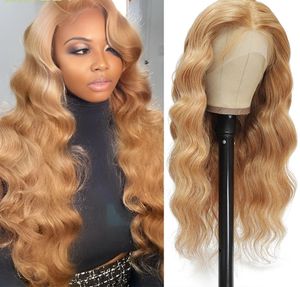 Hot Honey Blonde 13x4 Lace Brontal Ombre ملون الدانتيل الأمامي موجة الشعر البشري HD HD REMY البرازيلية الشفافة للنساء 150 ٪ كثافة