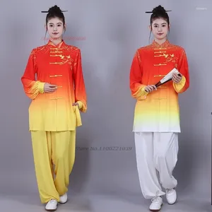 Etniska kläder 2024 Kinesisk vintage Martial Art Uniform Tai Chi Clothing National Gradient Color Wushu Training träning Kungfu Tops Pants