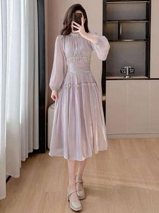 프랑스 여성 보라색 패션 파티 이브닝 ​​드레스 스프링 가을 다이아몬드 술 타셀 주름 긴 소매 슬림 한 주름 공주 드레스