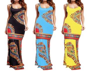 Mujer 2020 Summer Sexy Longue Femme ETE女性Boho Floral Seveless Dashiki Maxi Long African Bohemia Party Dress Vestidos1131723