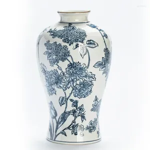花瓶青と白の磁器アジサイセラミック花瓶のポーチデコレーションリビングルーム