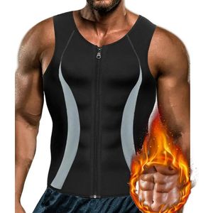 Men Slimming Body Shaper Zipper Black Chest Compression Shirt Gynecomastia Moobs Undershirt Workout Waist Trainer Sweat Vest 240508