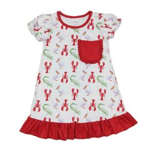 Girl's Dresses Wholesale childrens crayfish one piece of baby girl summer short sleeved pocket dress baby knee length clothing for young children d240520