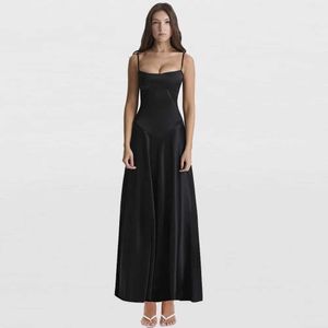 Temel gündelik elbiseler suninhart yaz siyah spagetti omuz askısı dantel resmi elbise payet içi boş top parti gece elbise seksi yeni kadın elbise j240516