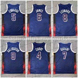 2024 Paris New Team USA Kawhi Edwards Leonard James Stephen Curry Durant Dream Team US Mens Blue Printing Basketball Jerseys
