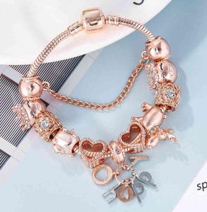Seialoy Rose Gold Bracelet Bangles For Women Princess Elk Bead HAPPY Charm Bracelets Jewelry Fit Girl Couple Friendship Jewelry Gi1847079