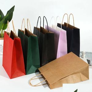 Packaging Bags Wholesale 10Pcs Kraft Paper For Wedding Birthday Christmas Baptism Party Gift Bag Product Package Shop Handbag Drop D Dhsc9