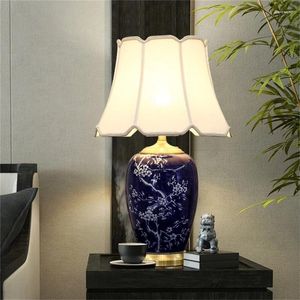Table Lamps SAROK LED Lamp Blue Ceramic Copper Luxury Desk Light Fabric Bedside Decorative For Home Dining Room Bedroom Office
