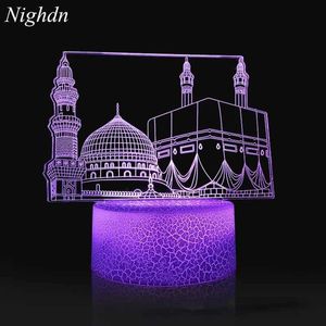 Lampy odcienie 3D LED Nocne światło 16 Kolorowe zdalne sterowanie sypialnia Nocna światło Ramadan Dekoracja Prezent Islamski Zamek USB Light Y2405208764